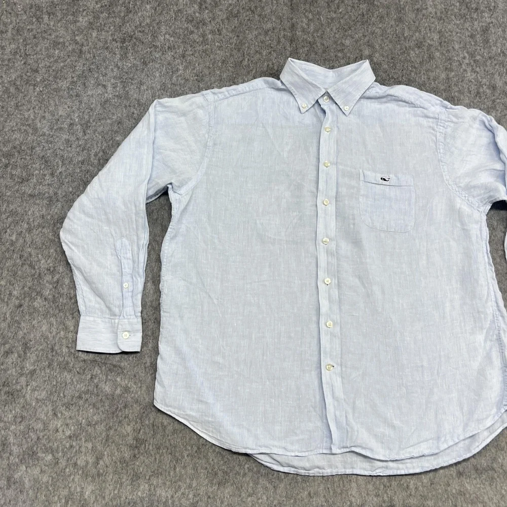 Vineyard Vines Shirt Mens XL Light Blue Striped Classic Tucker Linen Button Down